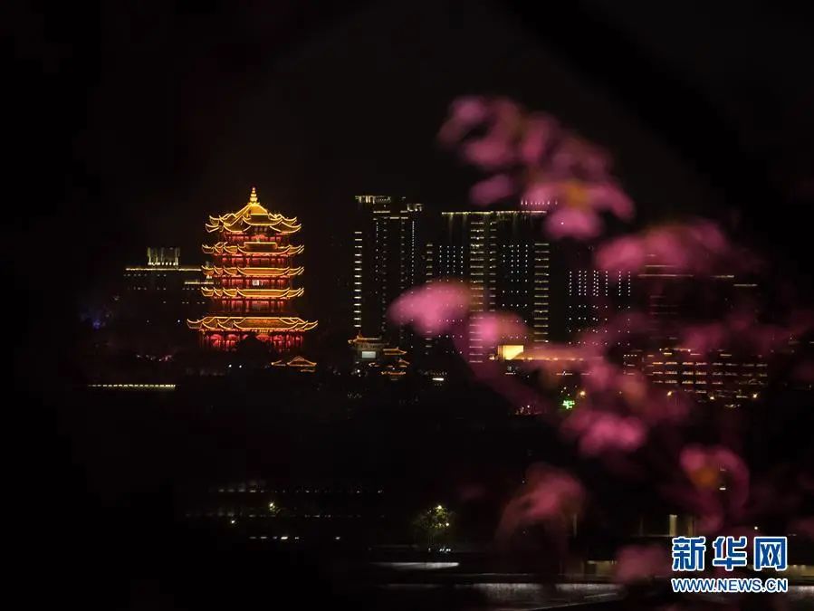 ▲这是4月7日晚在武汉龟山拍摄的黄鹤楼夜景。（新华社记者 肖艺九 摄）