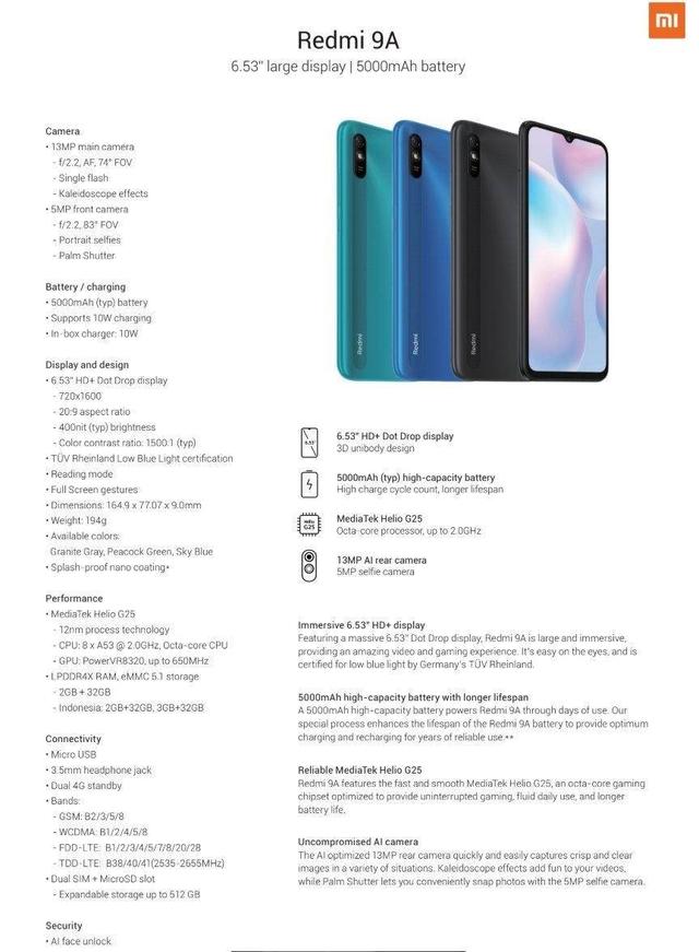 Redmi 9A配置曝光！联发科Helio G25加持，定价或极其良心